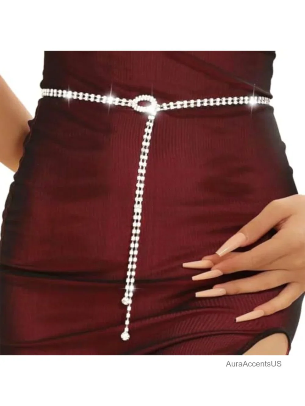 Crystal Chain Belt for Dress Sparkle Thin Rhinestone Belt Hook Buckle Adjustable